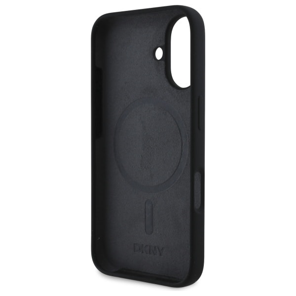 DKNY Silikon Vit Tryckt Logo MagSafe iPhone 16 Fodral - Svart