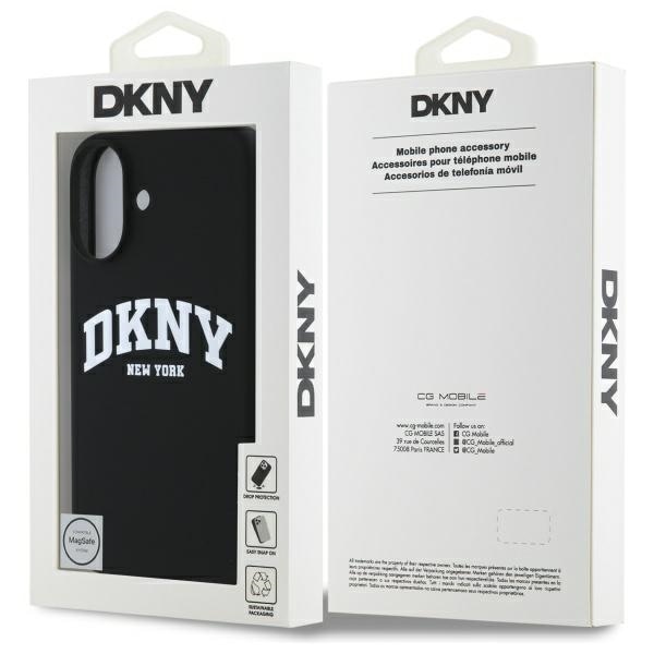 DKNY Silikon Vit Tryckt Logo MagSafe iPhone 16 Fodral - Svart