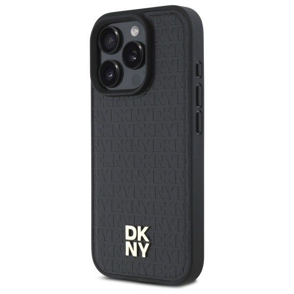 DKNY MagSafe iPhone 16 Pro Max-fodral med stapellogo i repeterat mönster - svart