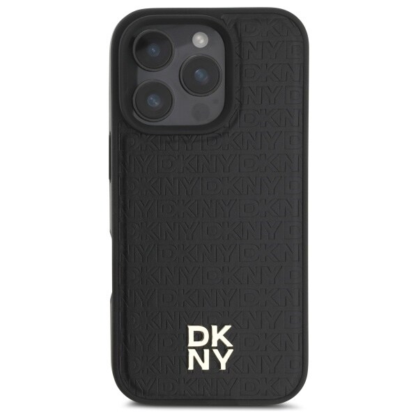 DKNY MagSafe iPhone 16 Pro Max-fodral med stapellogo i repeterat mönster - svart
