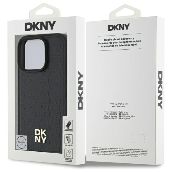 DKNY MagSafe iPhone 16 Pro Max-fodral med stapellogo i repeterat mönster - svart
