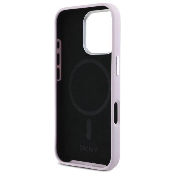 DKNY Liquid Silicone Small Metal Logo MagSafe iPhone 16 Pro Max Fodral - Rosa