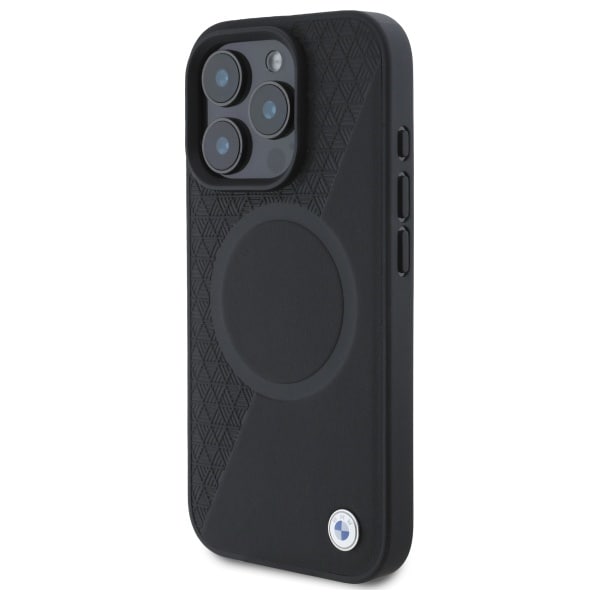 BMW Sign Leather Half Textured And Circle MagSafe-fodral för iPhone 16 Pro Max - svart