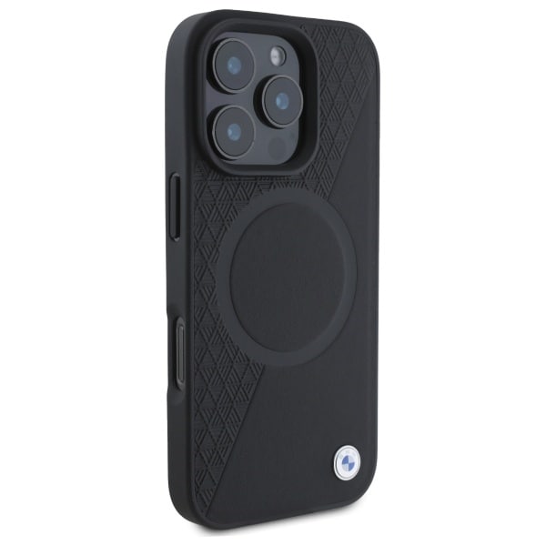 BMW Sign Leather Half Textured And Circle MagSafe-fodral för iPhone 16 Pro Max - svart
