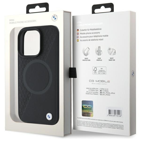 BMW Sign Leather Half Textured And Circle MagSafe-fodral för iPhone 16 Pro Max - svart
