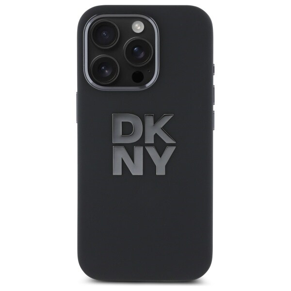 DKNY Fodral i flytande silikon med metallogo iPhone 16 Pro Max - Svart