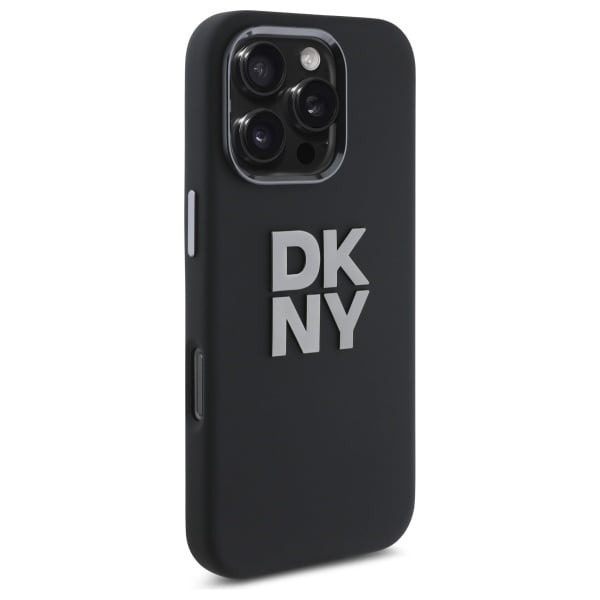 DKNY Fodral i flytande silikon med metallogo iPhone 16 Pro Max - Svart