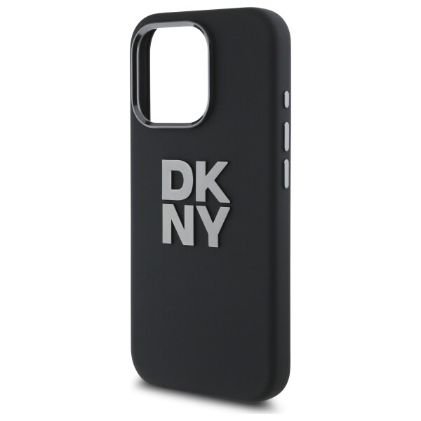 DKNY Fodral i flytande silikon med metallogo iPhone 16 Pro Max - Svart
