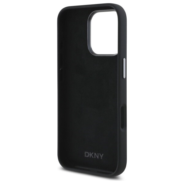DKNY Fodral i flytande silikon med metallogo iPhone 16 Pro Max - Svart
