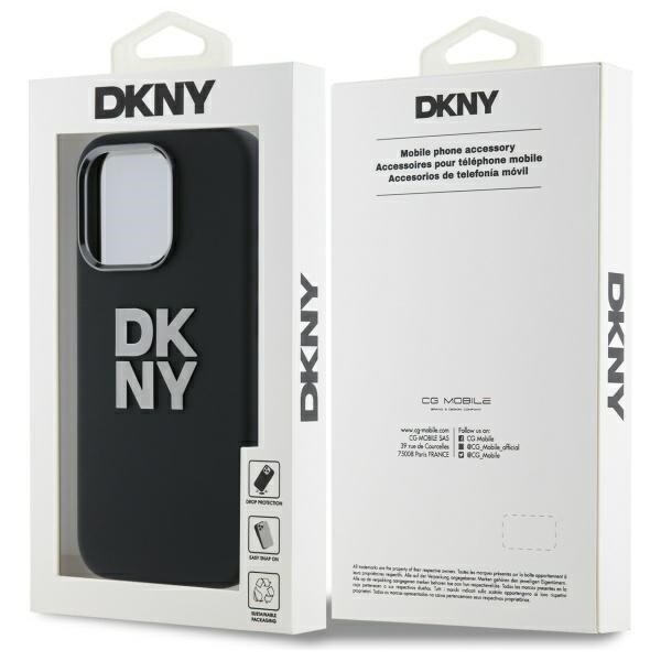 DKNY Fodral i flytande silikon med metallogo iPhone 16 Pro Max - Svart