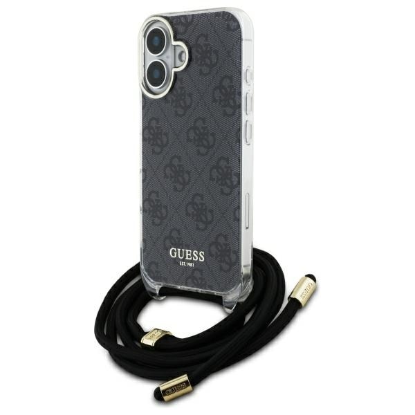 Guess Crossbody Cord 4G Print Fodral för iPhone 16 - Svart