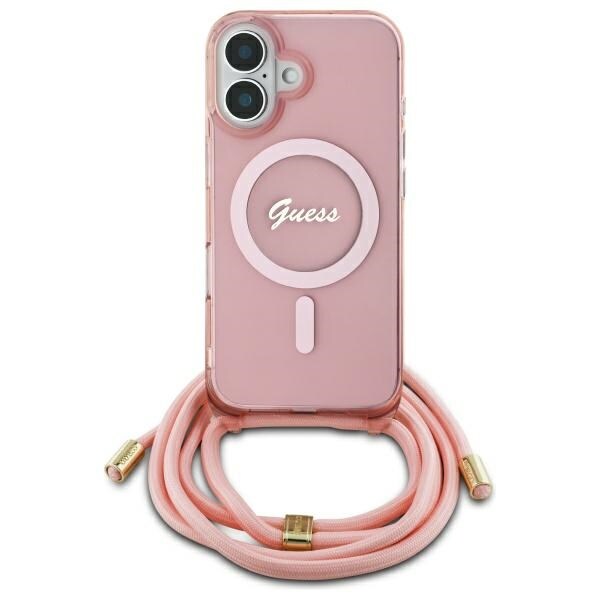 Guess Crossbody Cord Script MagSafe iPhone 16 Fodral - Rosa