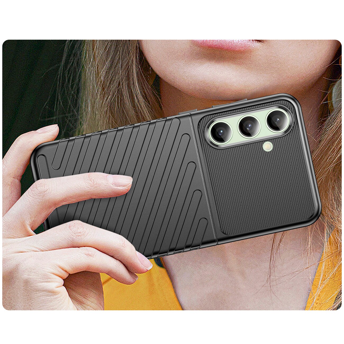 Thunder Case för Samsung Galaxy S24 FE Silicone Armored Cover - Svart