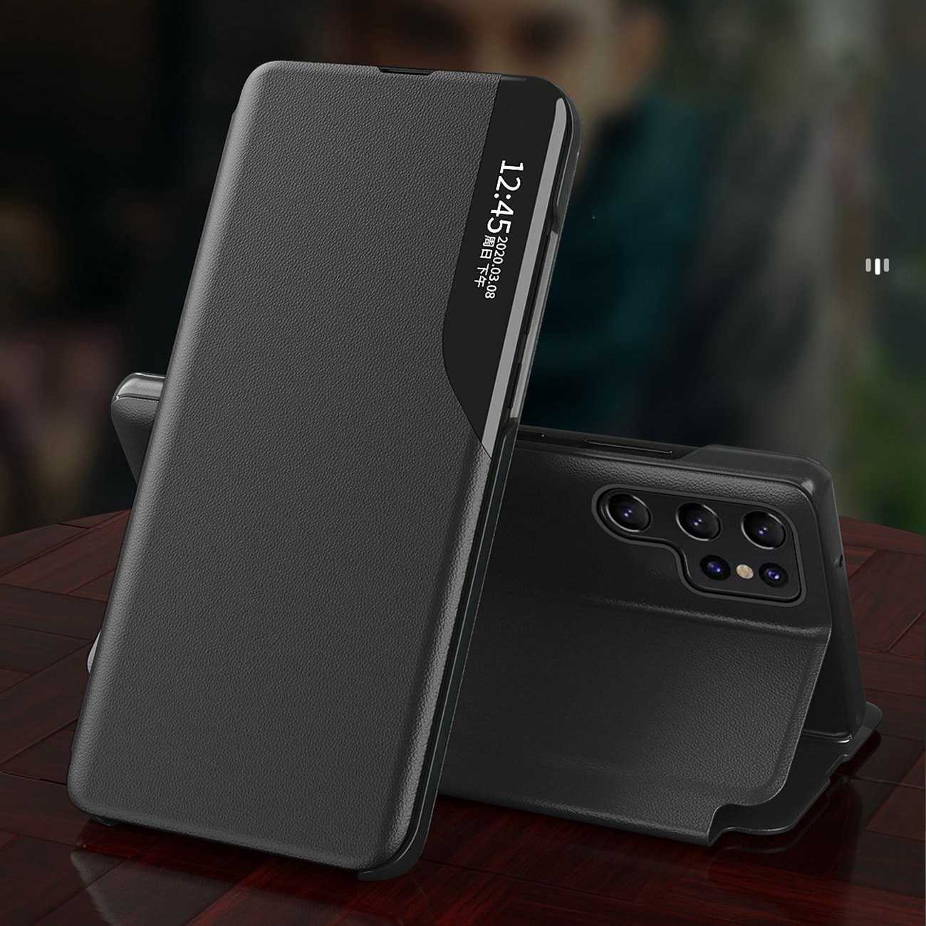 Eco Leather View-etui til Samsung Galaxy S24 FE med flip og stativ - Sort
