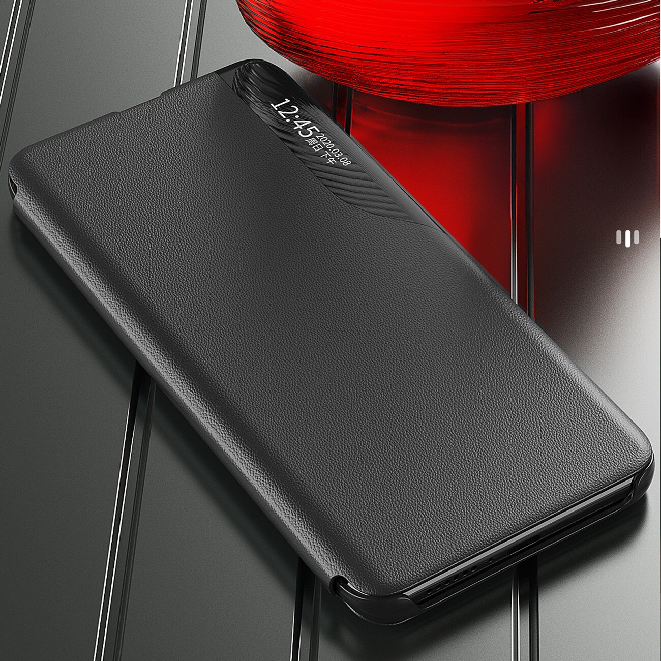 Eco Leather View-etui til Samsung Galaxy S24 FE med flip og stativ - Sort