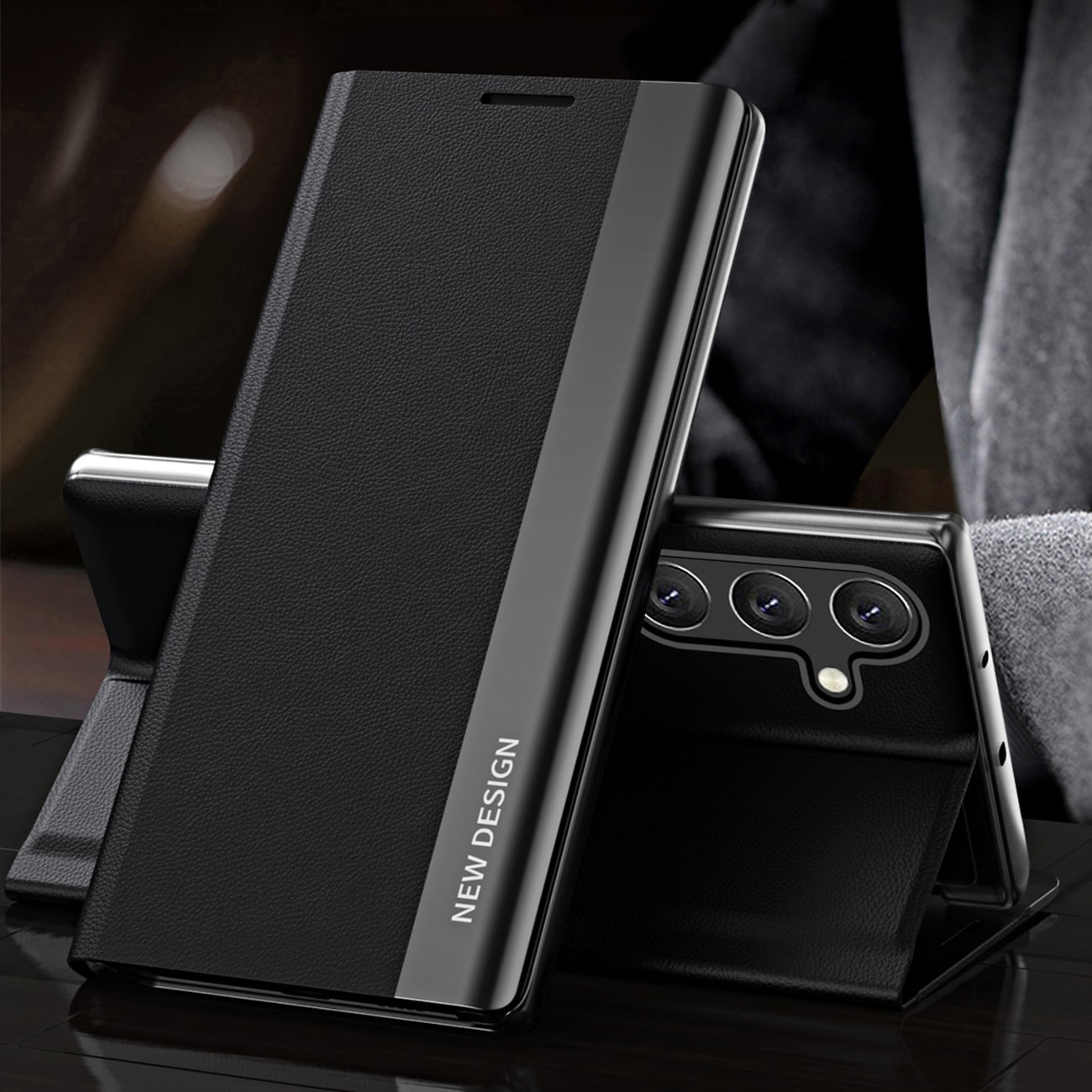 Sleep Case Pro Samsung Galaxy S24 FE-etui med flip og stativ - Sort