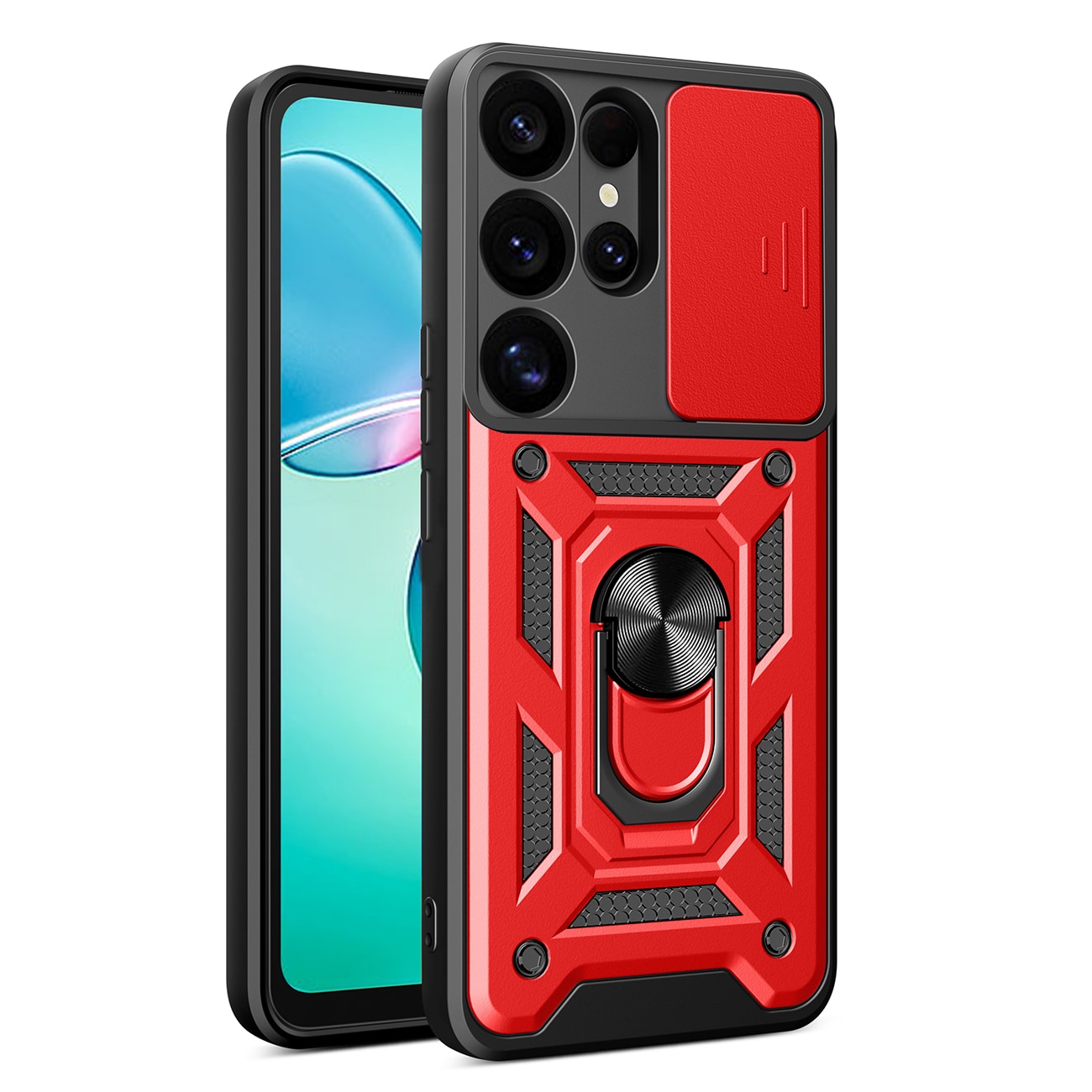 Hybrid Armor Camshield med kameraskydd och metallring för Samsung Galaxy S25 Ultra - Röd