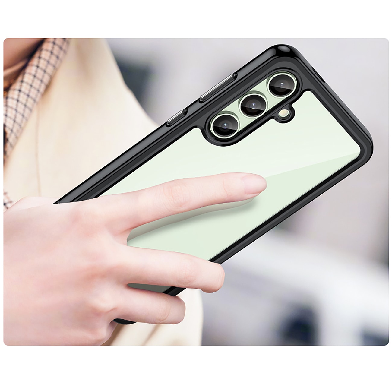 Outer Space-etui med geleramme til Samsung Galaxy S24 FE - Sort