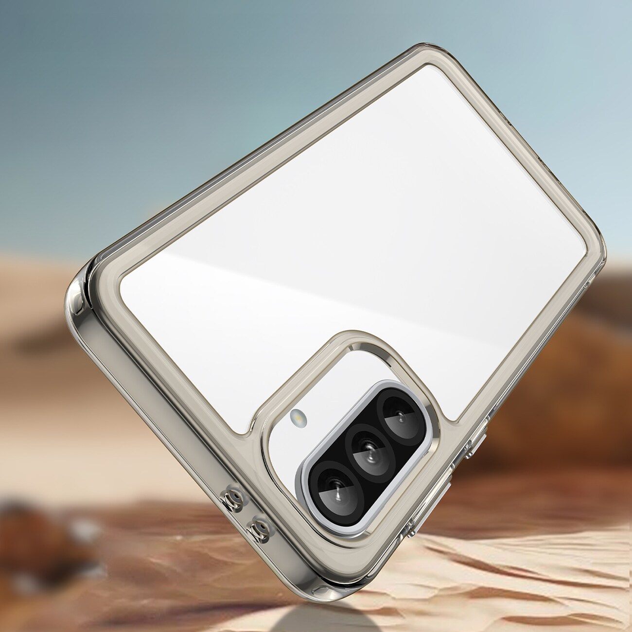 Outer Space-etui til Samsung Galaxy A56 Cover med fleksibel ramme - halvgennemsigtig, sort