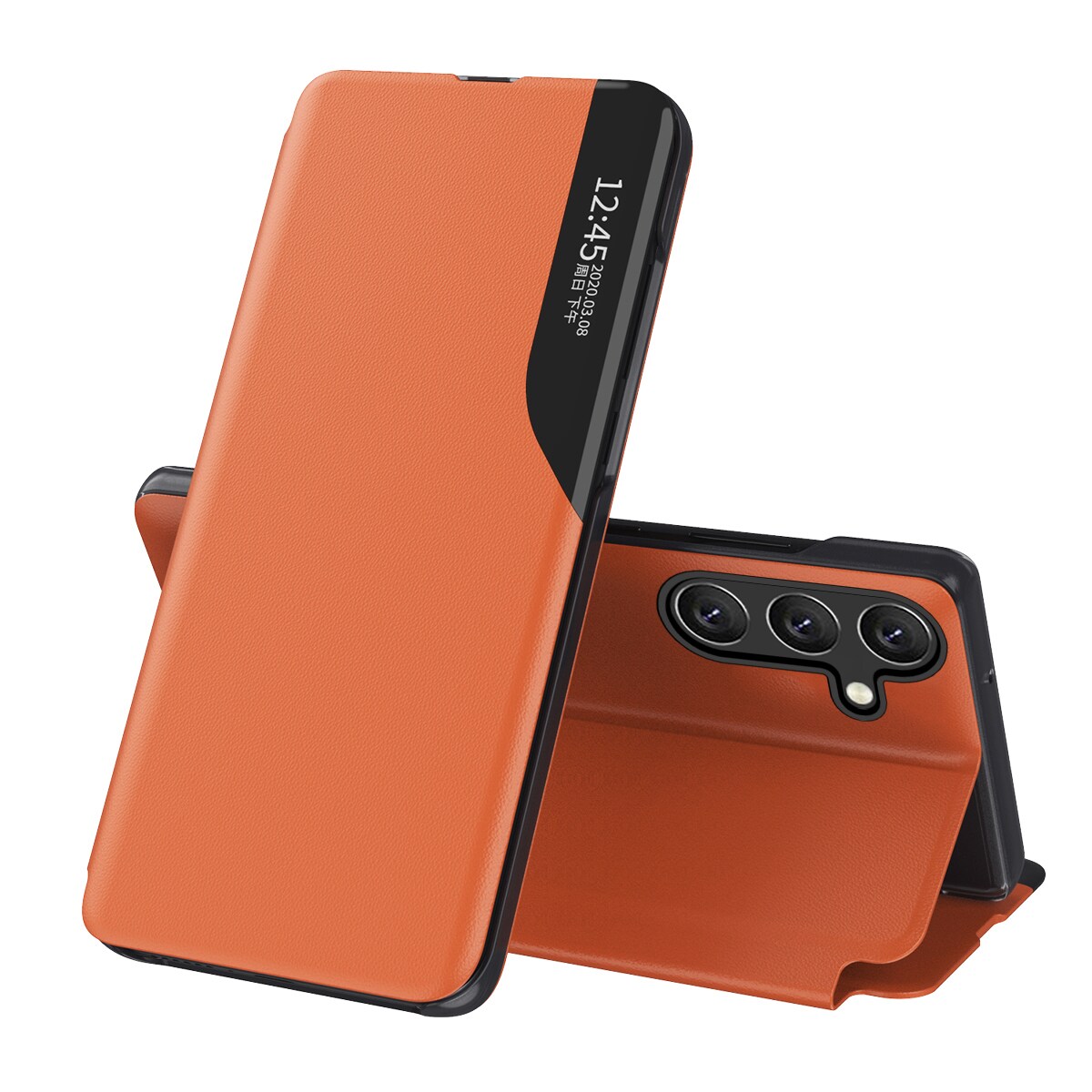 Eco Leather View Case elegant fodral med klaff och stativfunktion för Samsung Galaxy A56 - orange