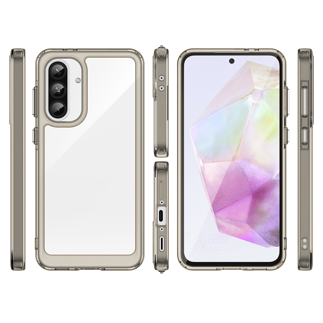 Outer Space-etui til Samsung Galaxy A26 Cover med fleksibel ramme - halvgennemsigtig, sort