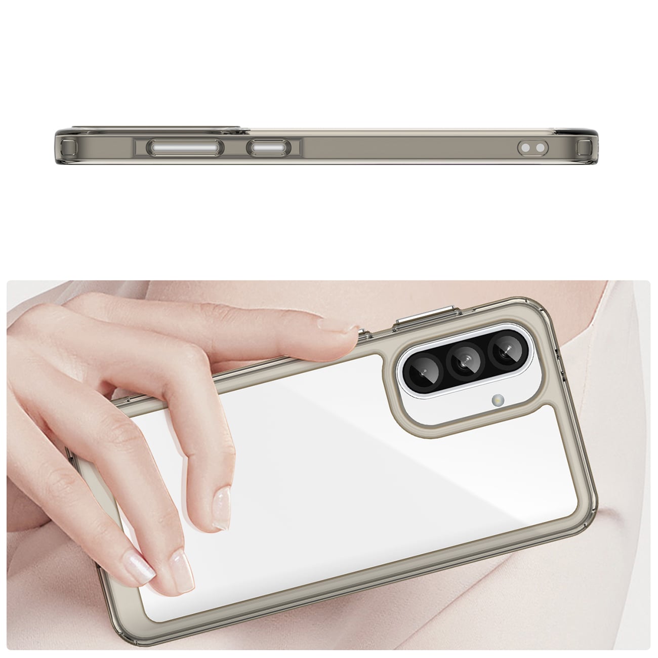 Outer Space-etui til Samsung Galaxy A26 Cover med fleksibel ramme - halvgennemsigtig, sort