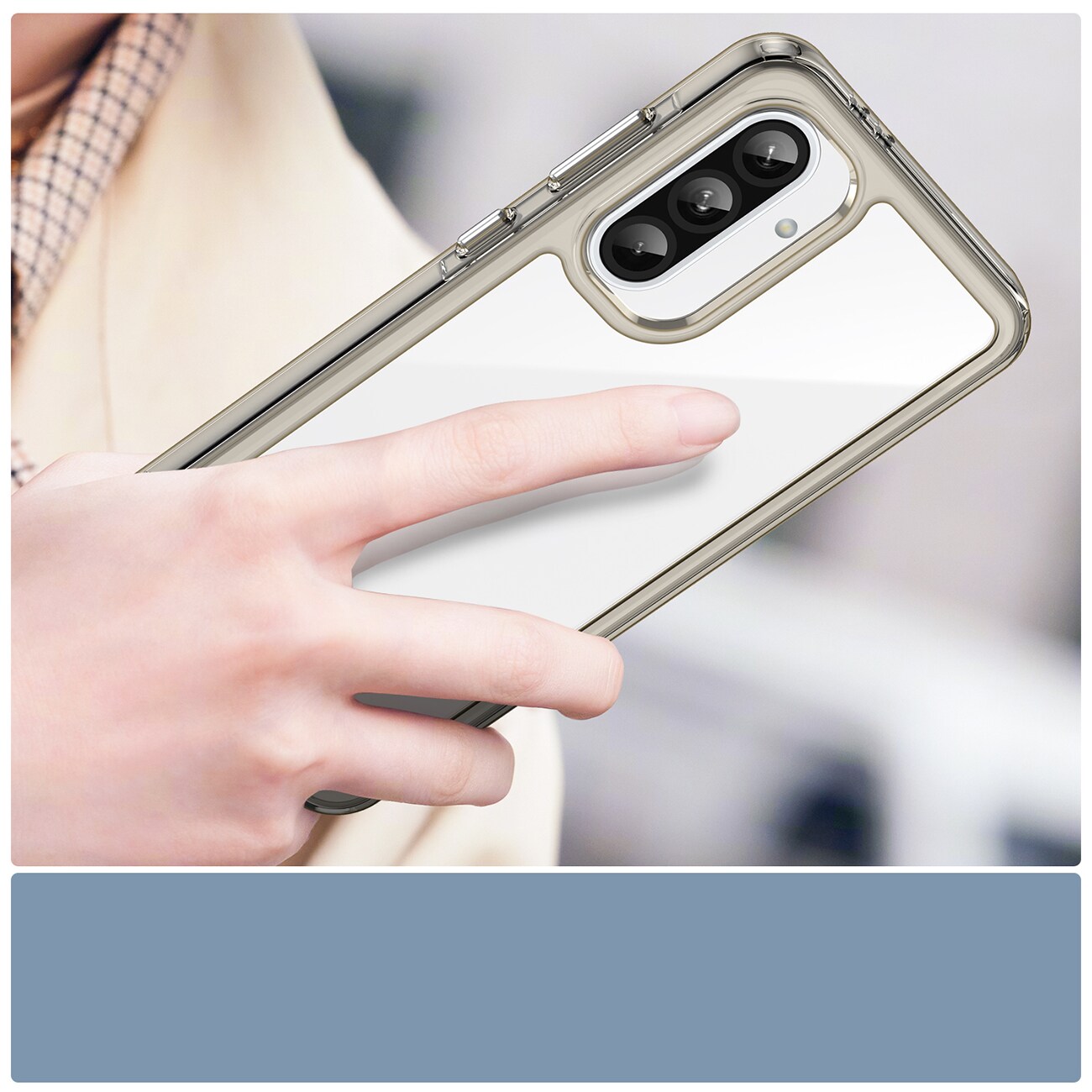 Outer Space-etui til Samsung Galaxy A26 Cover med fleksibel ramme - halvgennemsigtig, sort