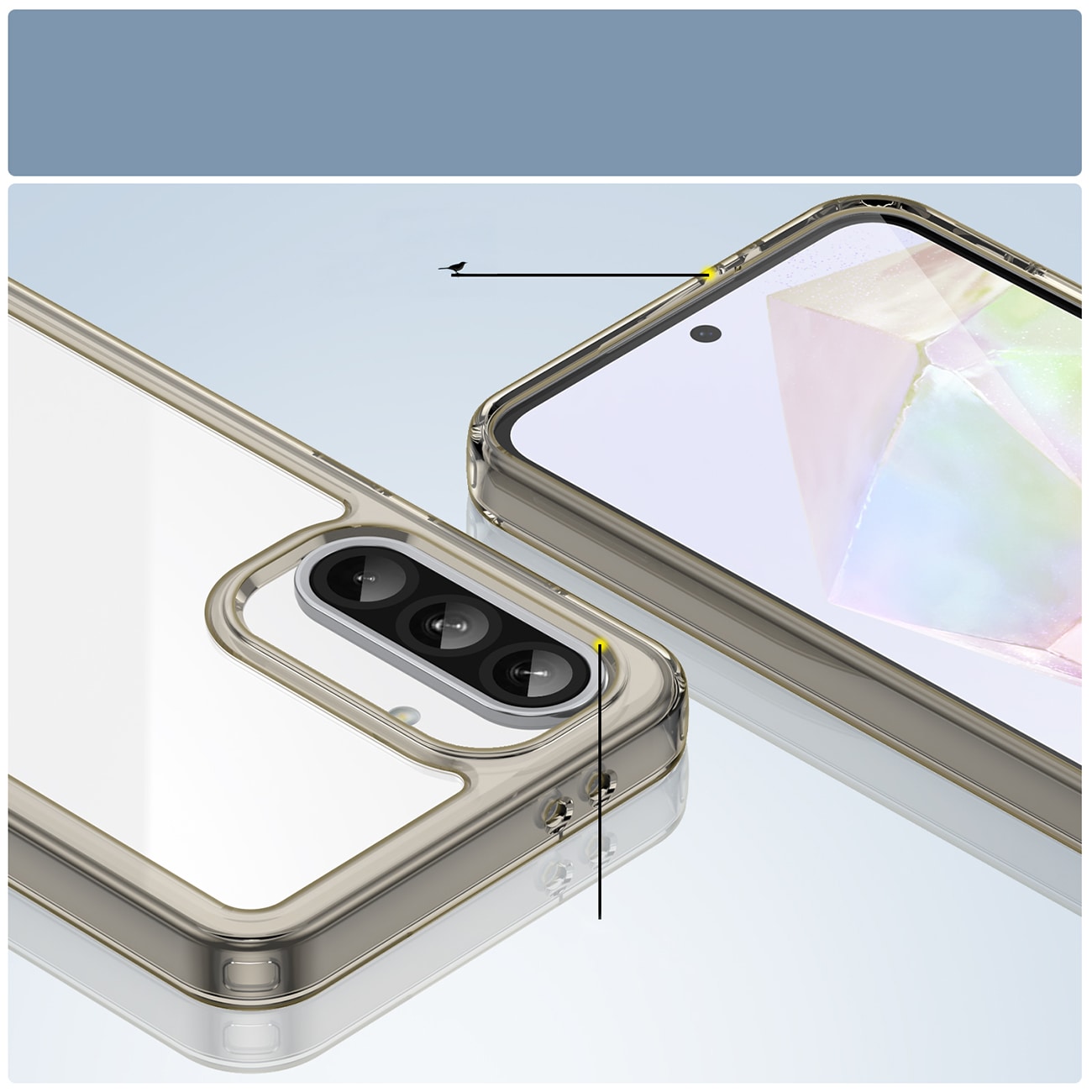 Outer Space-etui til Samsung Galaxy A26 Cover med fleksibel ramme - halvgennemsigtig, sort