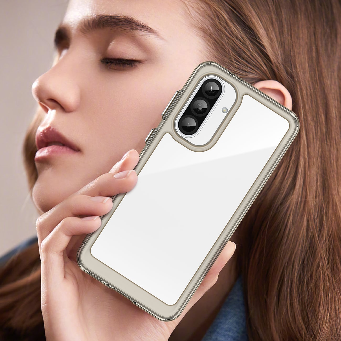 Outer Space-etui til Samsung Galaxy A26 Cover med fleksibel ramme - halvgennemsigtig, sort