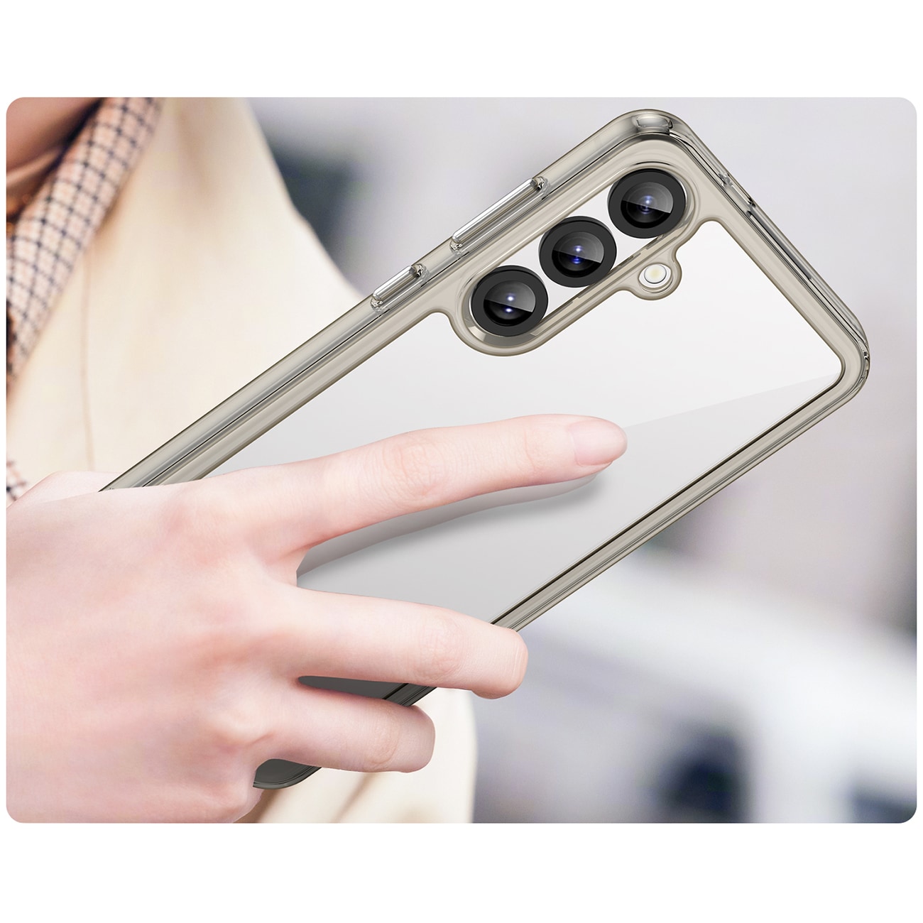 Outer Space-etui til Samsung Galaxy A36 Cover med fleksibel ramme - halvgennemsigtig, sort