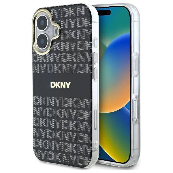 DKNY Repeat Texture Pattern With Stripe iPhone 16 Fodral - Svart