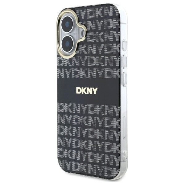 DKNY Repeat Texture Pattern With Stripe iPhone 16 Etui - Sort