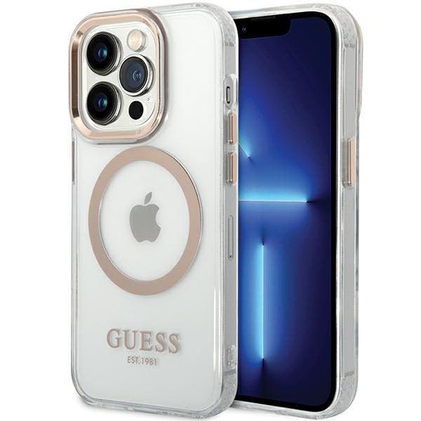 Guess Metal Outline MagSafe-fodral för iPhone 15 Pro - guld
