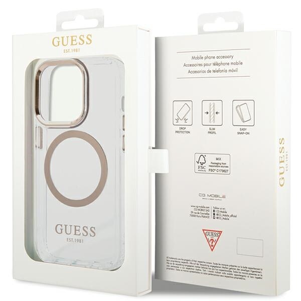Guess Metal Outline MagSafe-etui til iPhone 15 Pro - guld