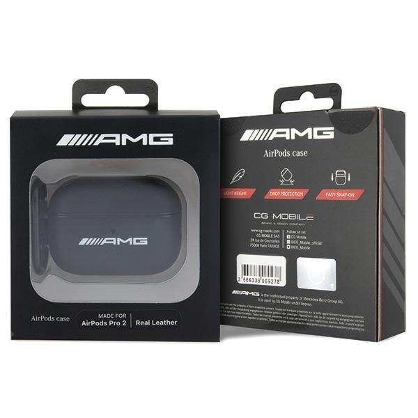 AMG AMAP2SLWK AirPods Pro 2 (2022/2023) fodral svart/svart läder vit logotyp
