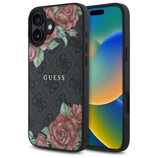 Guess GUHMP16SP4ROPEMCK iPhone 16 6,1" svart/svart hårddisk 4G Flowers Print MagSafe