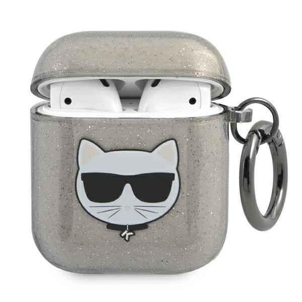 Karl Lagerfeld KLA2UCHGK AirPods 1/2-skydd svart/svart Glitter Choupette