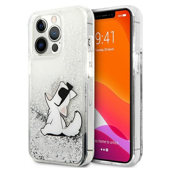 Karl Lagerfeld Liquid Glitter Choupette Fun-fodral för iPhone 13 Pro Max 6,7" - silver