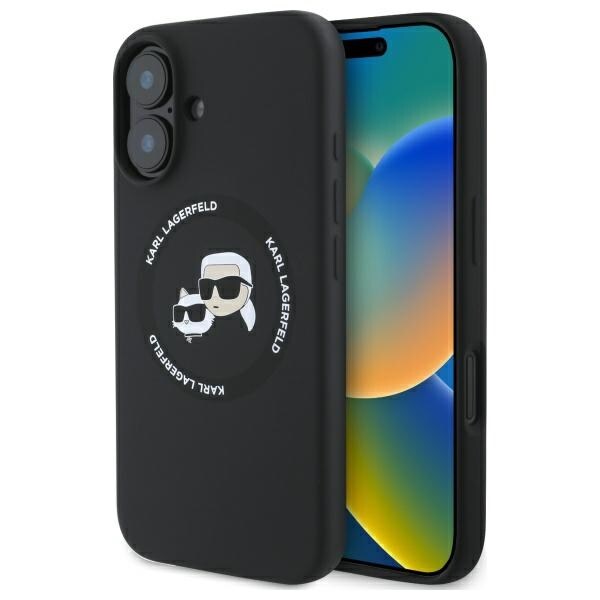 Karl Lagerfeld KLHMP16SSKCHTCK iPhone 16 6,1" svart hårt fodral Silikon Karl&Choupette MagSafe