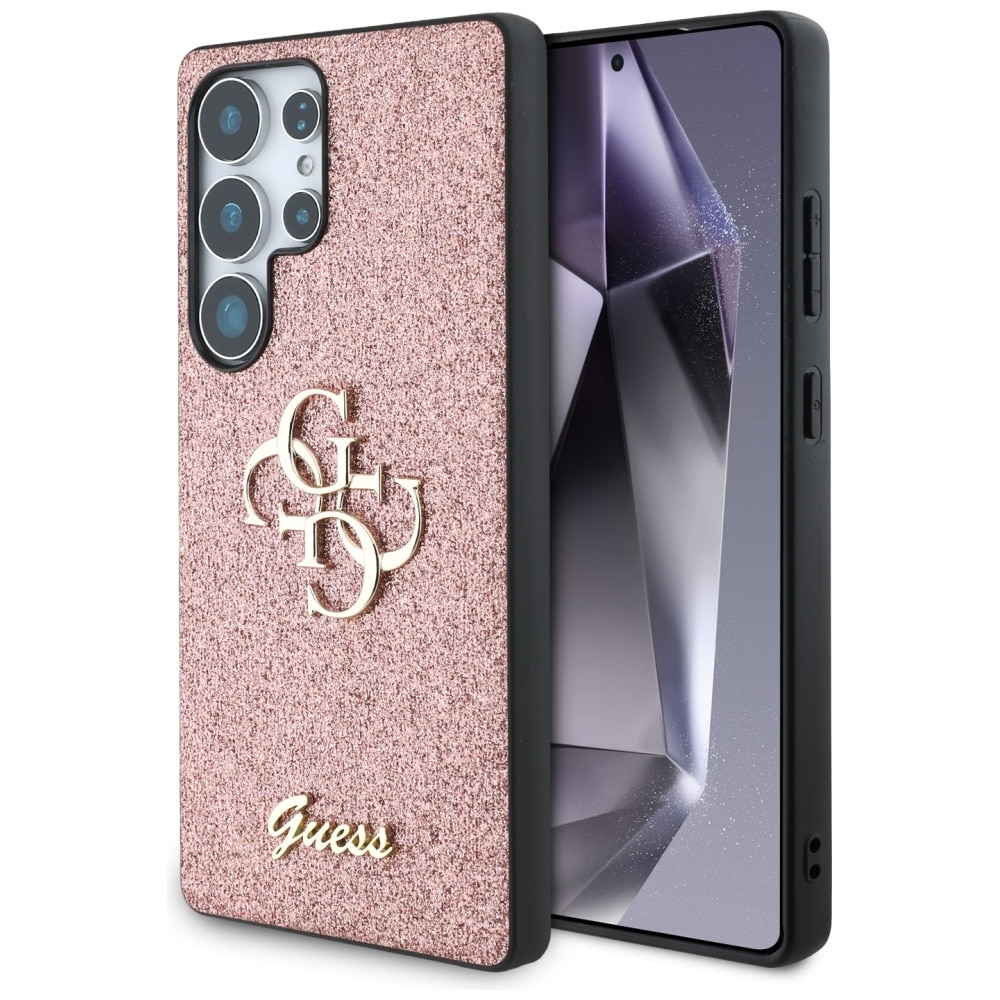 Guess Fast Glitter Big 4G Metal Logo Fodral för Samsung Galaxy S25 Ultra Pink