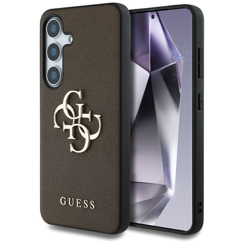 Guess Grained Big 4G Logo Small Classic Logo fodral för Samsung Galaxy S25 brun