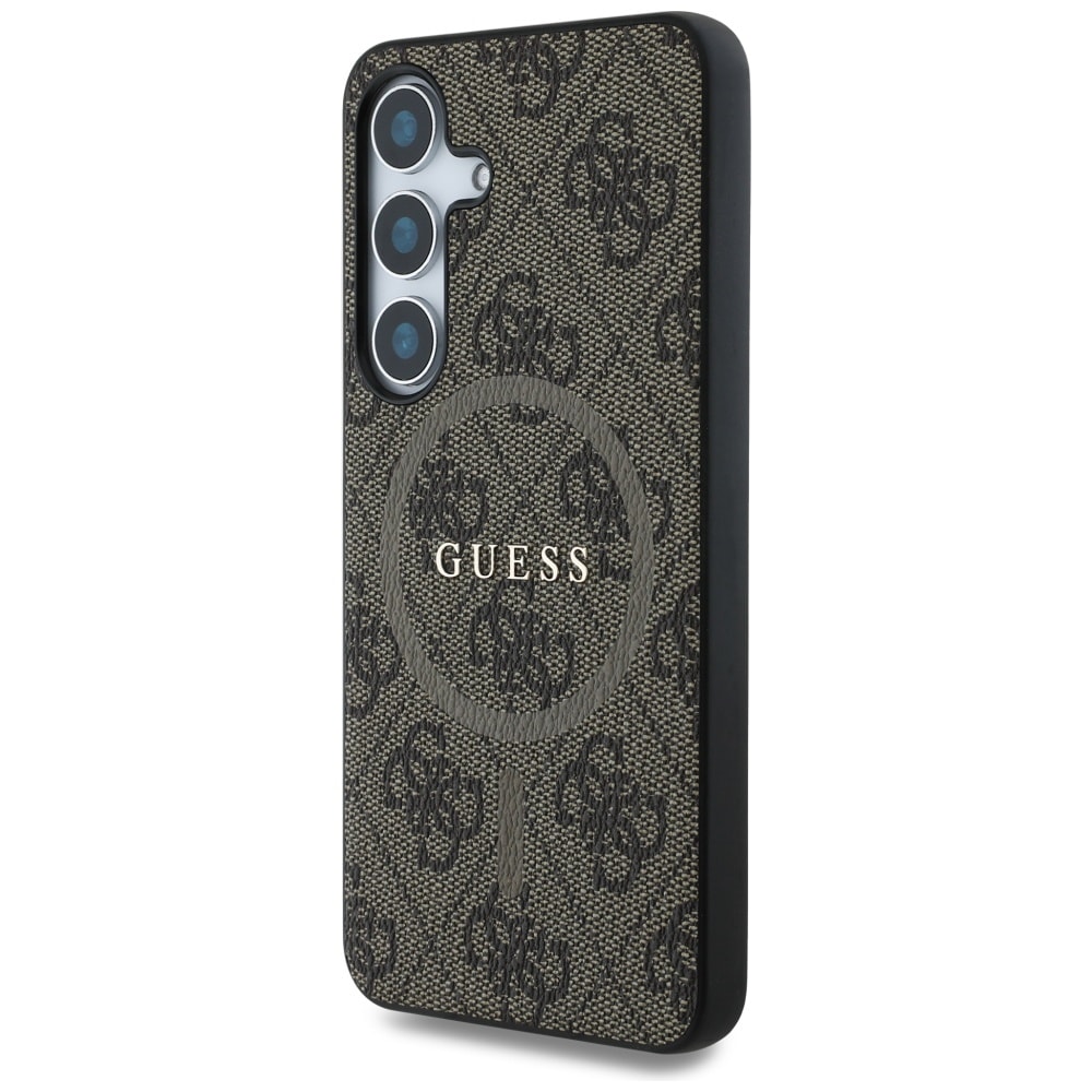 Guess Läder 4G Färgad ring Classic Logo MagSafe Samsung Galaxy S25 fodral brun