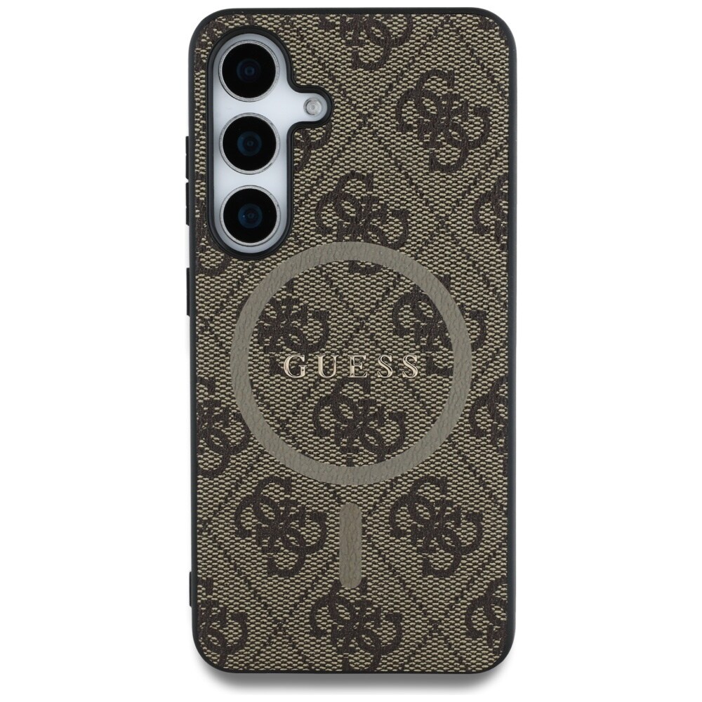 Guess Läder 4G Färgad ring Classic Logo MagSafe Samsung Galaxy S25 fodral brun