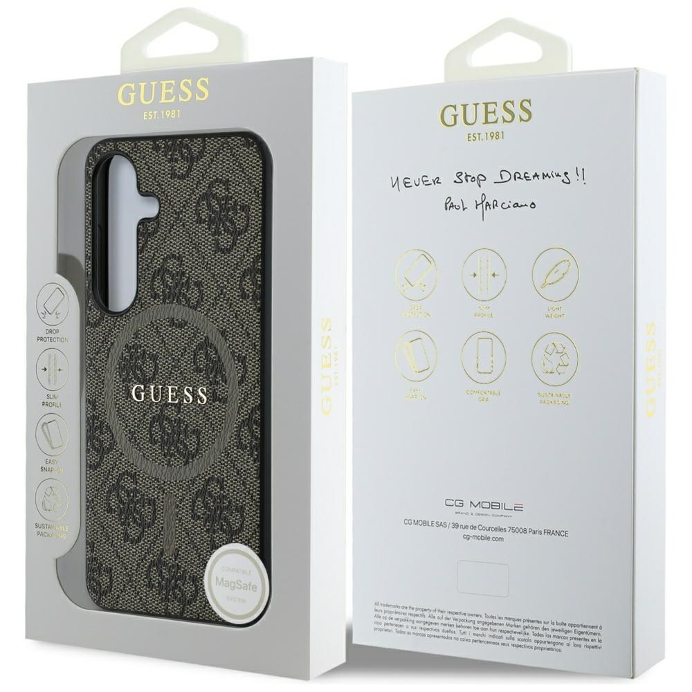 Guess Läder 4G Färgad ring Classic Logo MagSafe Samsung Galaxy S25 fodral brun