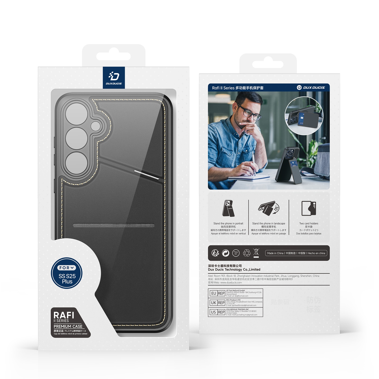 Dux Ducis Rafi II-etui til Samsung Galaxy S25+ med stativ og pung - Sort