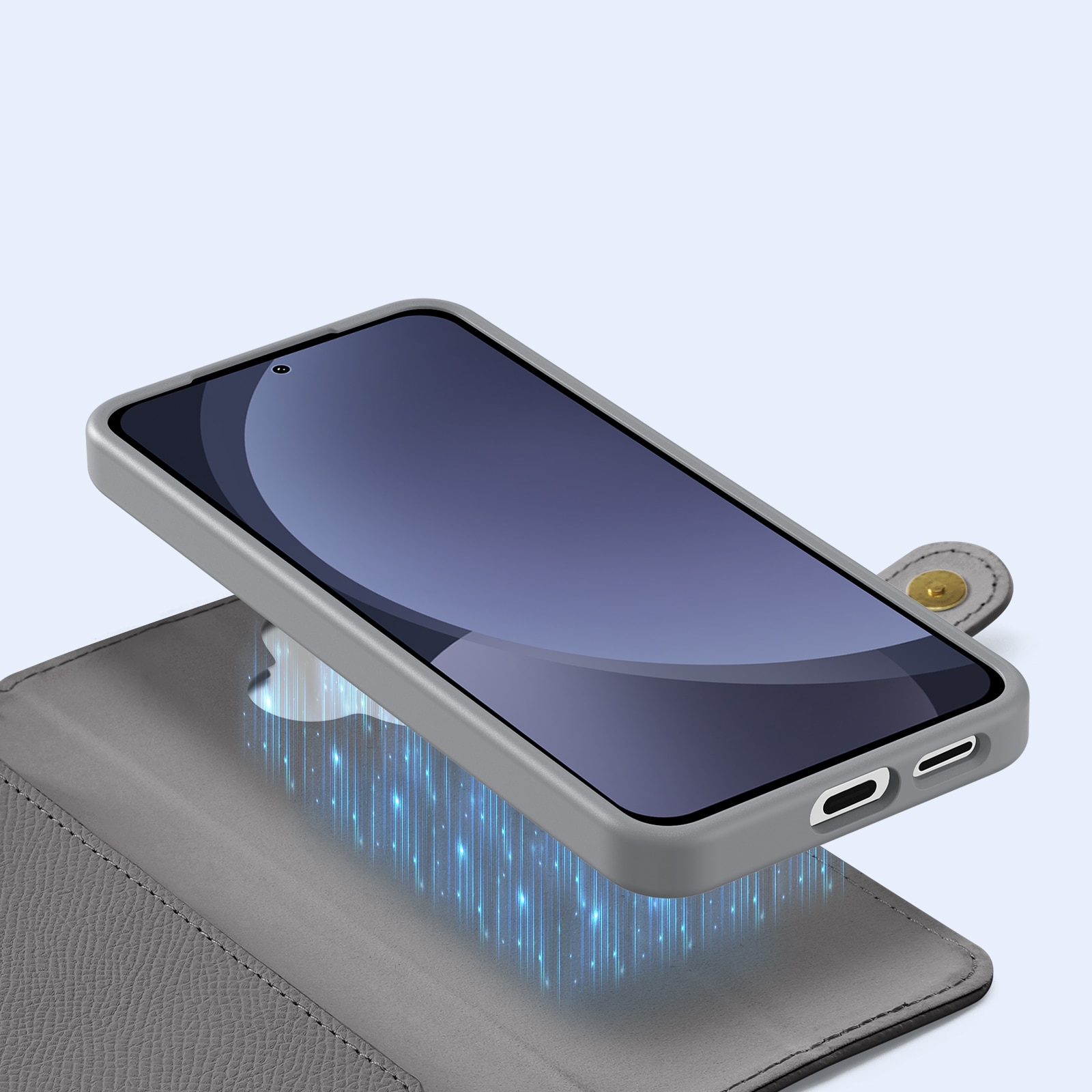 Dux Ducis Lawa læderetui til Samsung Galaxy S25+ med aftagelig magnetisk tegnebog - grå