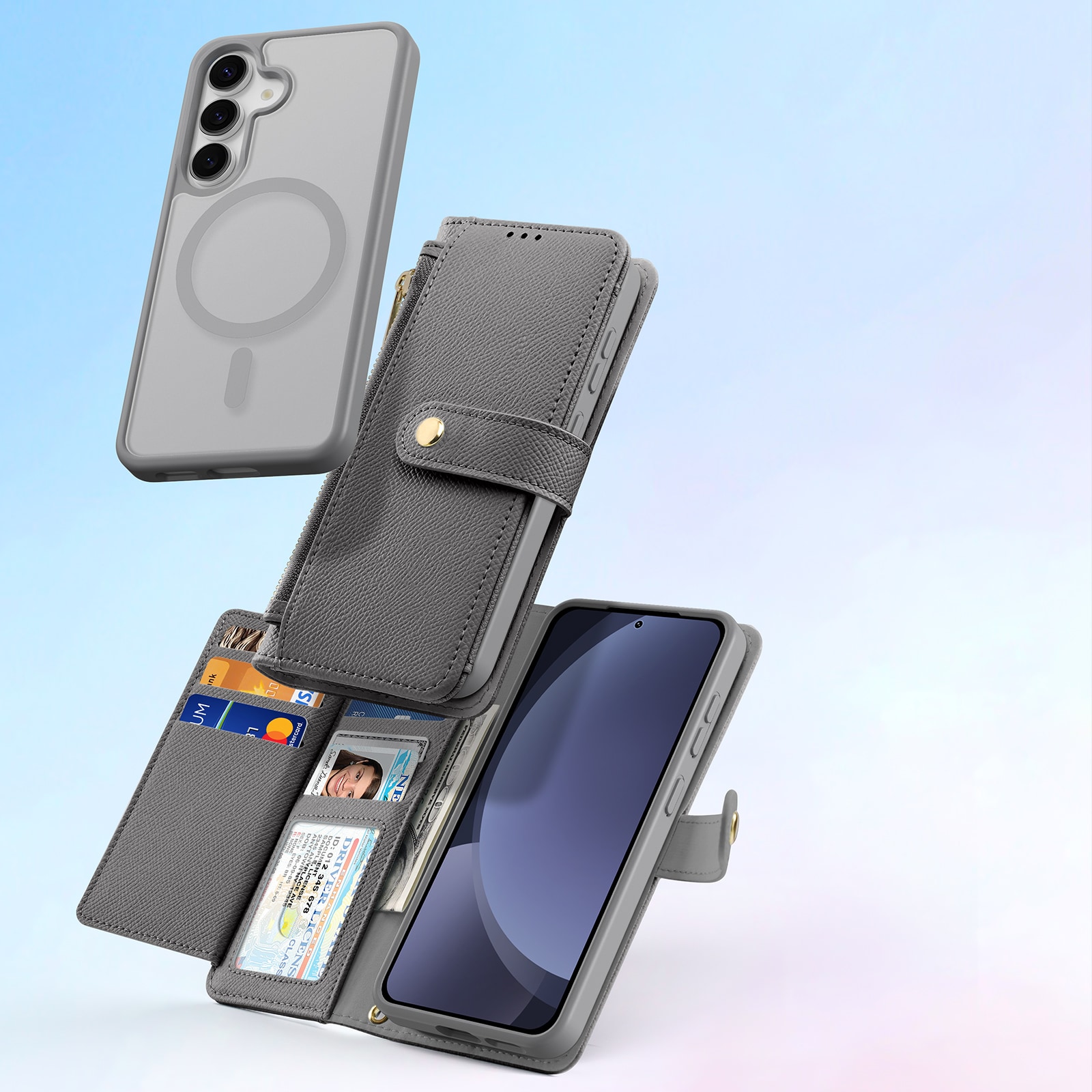 Dux Ducis Lawa læderetui til Samsung Galaxy S25+ med aftagelig magnetisk tegnebog - grå