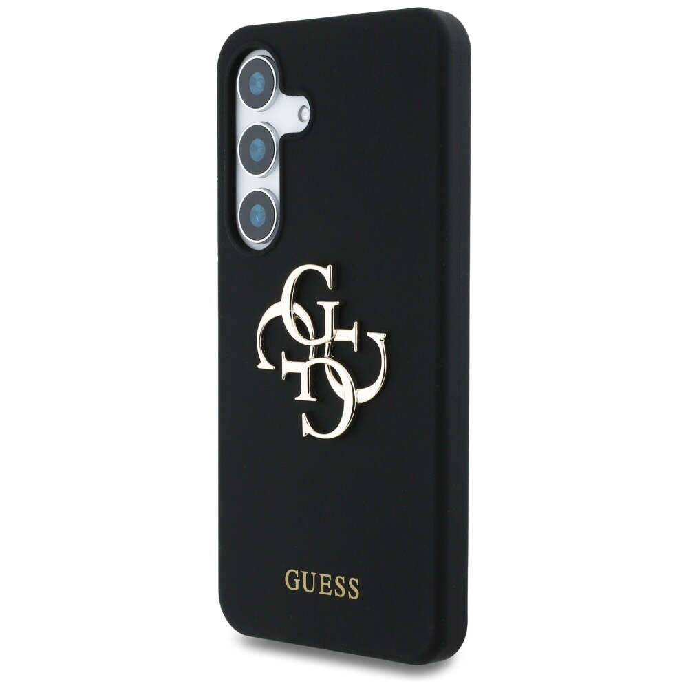 Guess Silikone Big 4G Logo Bottom Script-etui til Samsung Galaxy S25 - sort