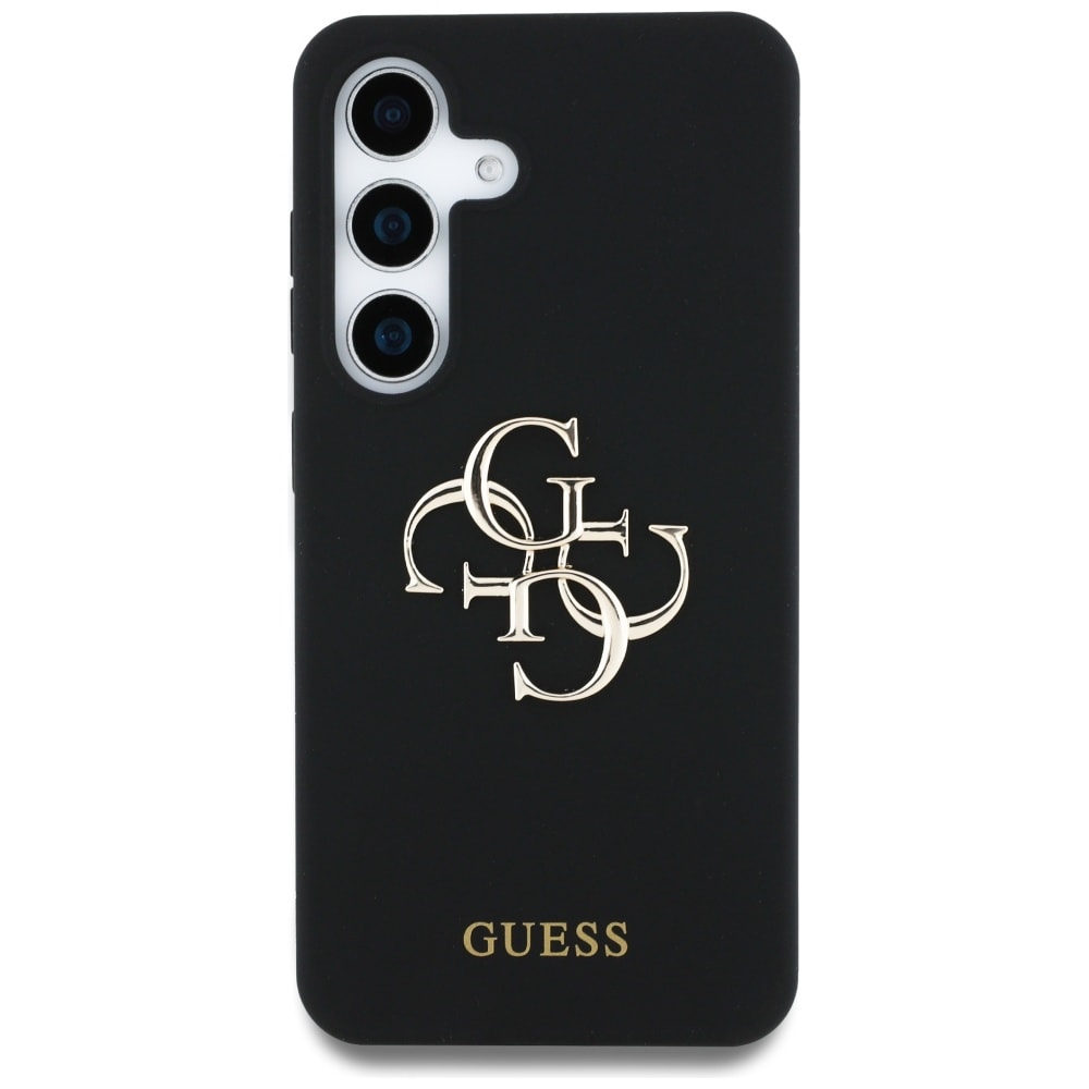 Guess Silikone Big 4G Logo Bottom Script-etui til Samsung Galaxy S25 - sort