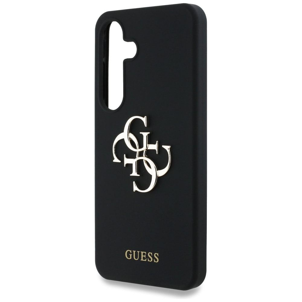 Guess Silikone Big 4G Logo Bottom Script-etui til Samsung Galaxy S25 - sort